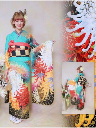 スカイブルー×古典柄_振袖_62428