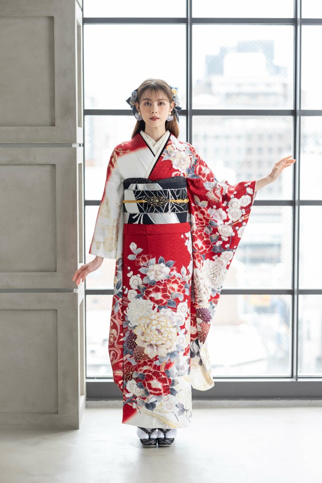 408z19☆紅型 中振袖 ちりめん 古典柄 成人式 卒業式 十三参り☆美品 kyouto-usagido_f-171-t