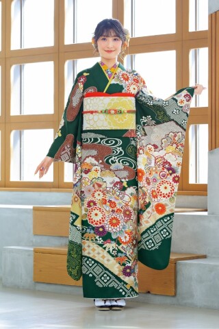 セゾンふりそで館の振袖 /緑色/古典/橘柄/ 00552 モスグリーン | My振袖