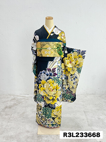 二十歳振袖館Az 印西店の振袖 /黒色/黄色/グラマラス/牡丹柄/ 振袖