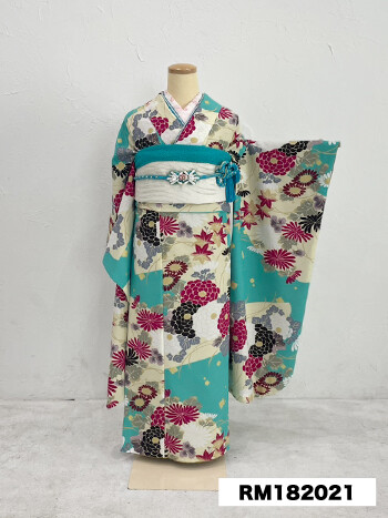 振袖 青花柄 クール系 白/黒/青 薔薇柄 高級 派手 目立つ キラキラ振袖 豪華