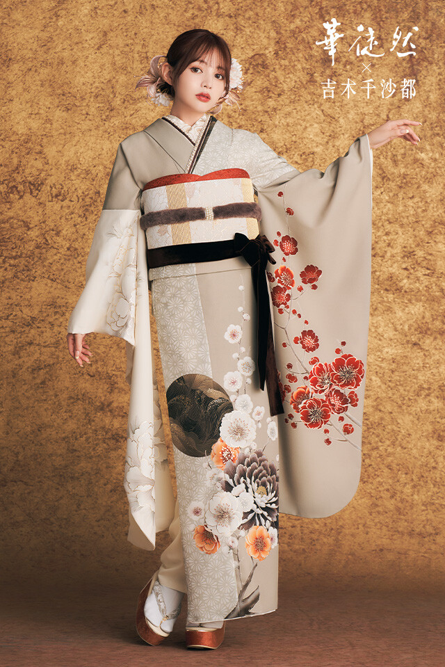 まんたいやの振袖 /ベージュ色/オレンジ色/古典/その他/ 華徒然×吉木