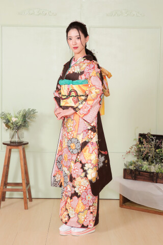 こげ茶 大輪の花_振袖_63072