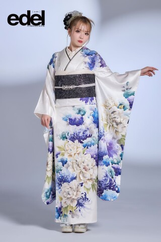 リサイクル着物Asagiの振袖 /白色/古典/花柄/ A3686 白辻が花大