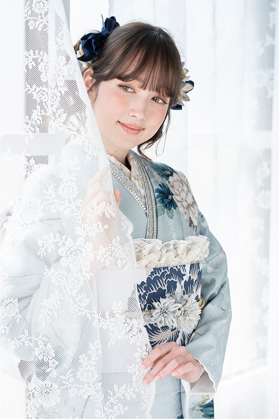 スタジオアップル ダイユーエイトMAXふくしまの振袖 /青色/エレガント