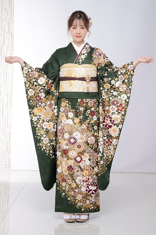 トキワヤ呉服店の振袖 /緑色/古典/花柄/ FL-C203 | My振袖