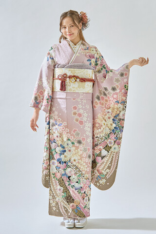 葛西屋呉服店の振袖 /青色/ピンク色/古典/花柄/ 【47 No.C-507】辻が花