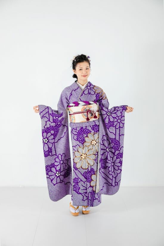 キモノコアラの振袖 /紫色/ゴールド色/レトロ/無地柄/ KOALA FURISODE