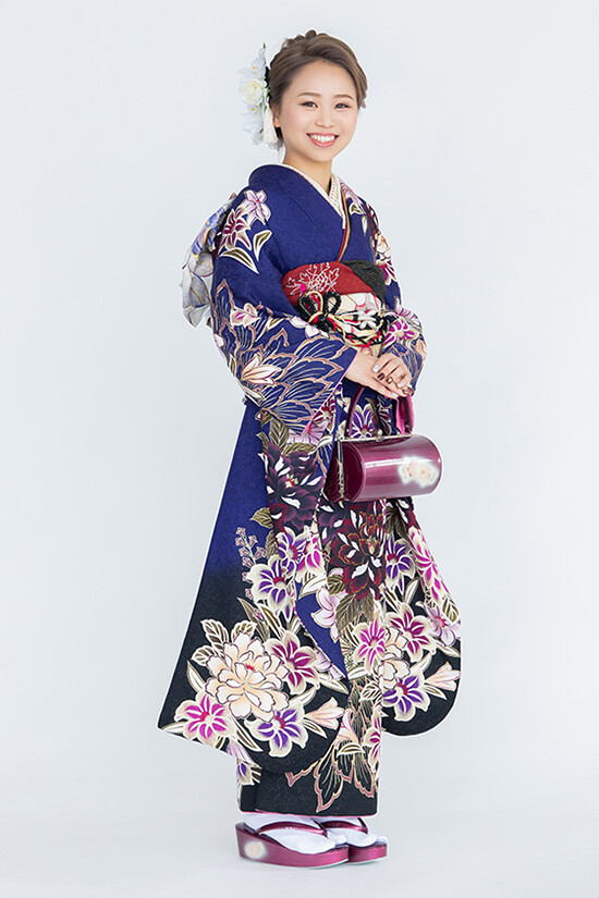 錦松苑の振袖 /青色/紺色/エレガント/牡丹柄/ 振袖 | My振袖