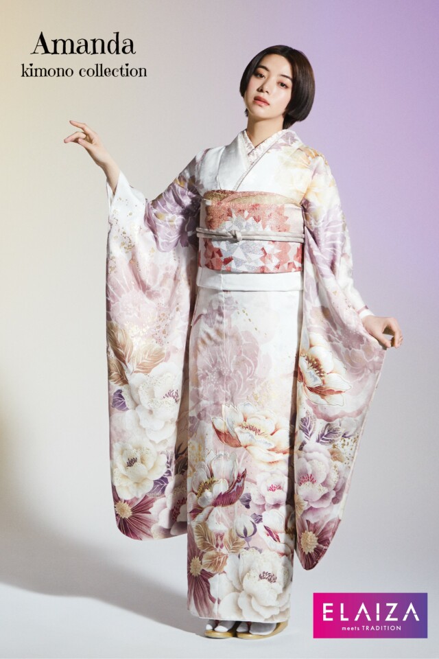 Amanda キモノコレクション 池袋の振袖 /白色/ピンク色/古典/牡丹柄