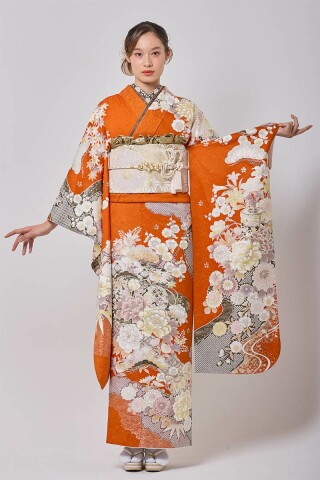 【MK-1709】華やかさと品格をまとう橙の雅_振袖_99827 | ゆめらせん　神戸南店