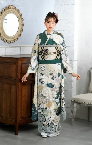 ふりそで彩華-Saika- 伊勢崎店の振袖 /緑色/白色/古典/花柄/ 新柄振袖
