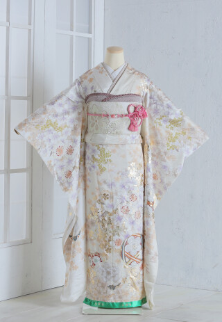 ベージュに桜まり_振袖_87723