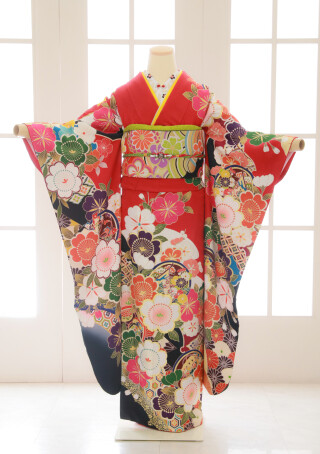 赤地　黒　梅柄_振袖_85922 | 天使の森　佐野オリヴィエ