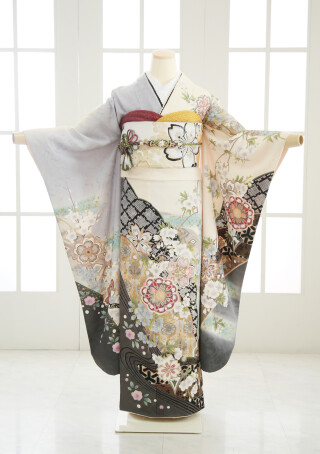 白　グレー　花柄_振袖_85943 | 天使の森　佐野オリヴィエ