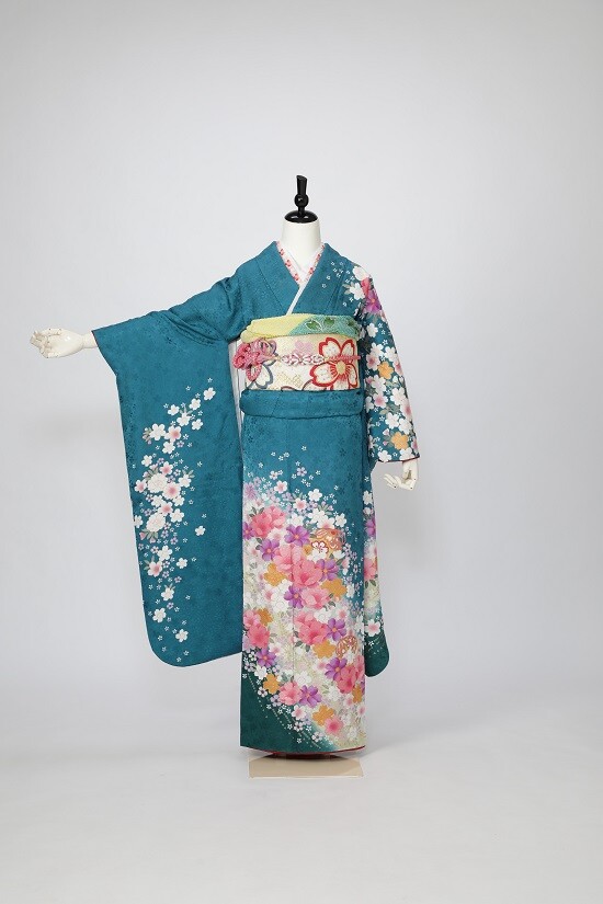 マリエールオークパイン日田の振袖 /青色/キュート/桜柄/ E115 | My振袖