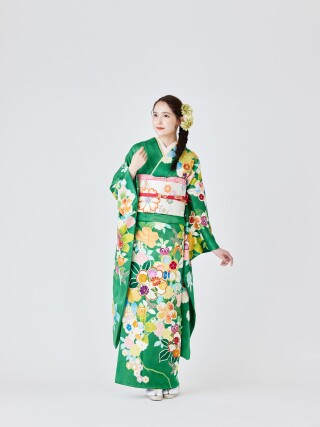 グリーン地色々彩々花桜　614311_振袖_100482