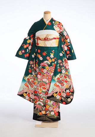人気の緑色に伝統的な花柄_振袖_69749