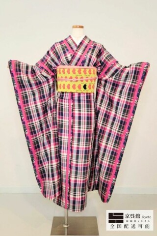 Pink Check+Ribbon ＆ Yellow Heart_振袖_94576