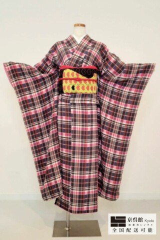 Pink Check ＆ Yellow Heart Guiter_振袖_98776