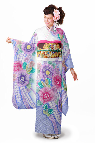 千里中央 京ごふく たかはしの振袖 /紫色/白色/古典/花柄/ 藤娘きぬた