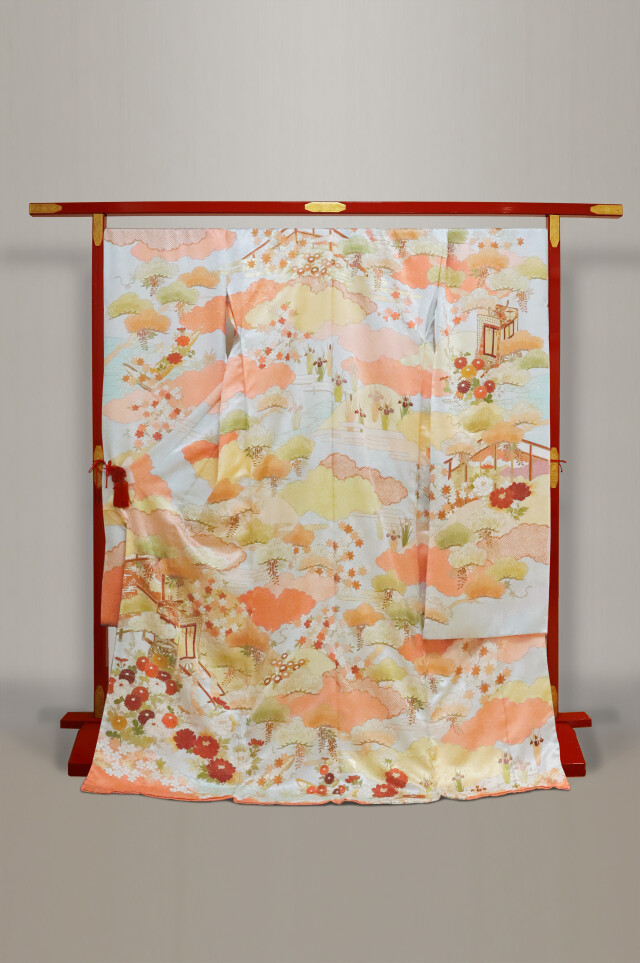 お取り置き 藤井寛 紺赤 松 橘 菊 振袖 京ごふく たかはしの振袖 /水色/ピンク色/古典/雲取り柄/ 藤井寛【古都