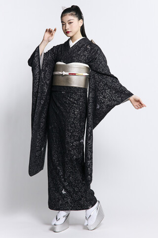 アンティーク着物の灯屋2の振袖 /紫色/古典/蝶柄/ 蝶々に花車紋錦紗