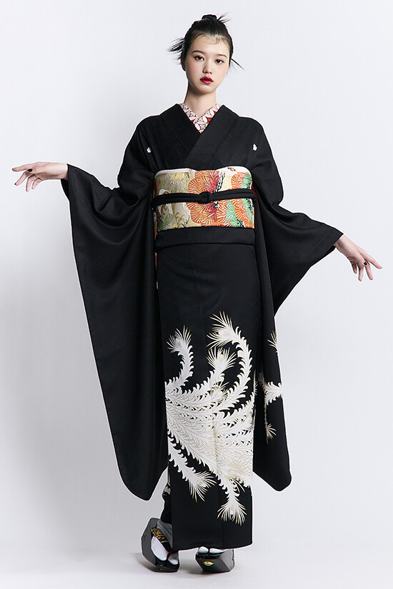 okapi◆ 振袖6点セット ◆170.5cmフルセット正絹白系Ud05 粋古典 白/グレー/金 牡丹柄 シック 白地 渋い振袖 大人っぽい 花魁風