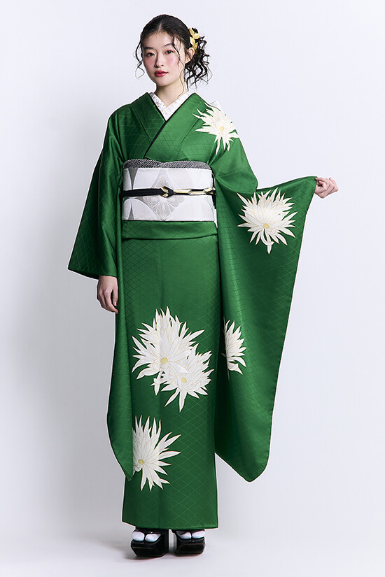 振袖KAPUKIの振袖 /緑色/白色/古典/花柄/ 月照乱華 | My振袖