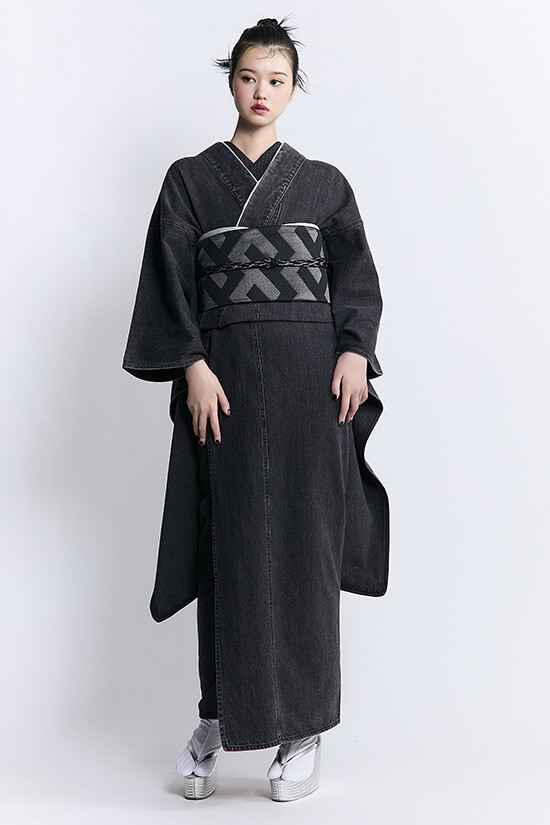 振袖KAPUKIの振袖 /グレー色/黒色/クール/無地柄/ デニム グレー | My振袖