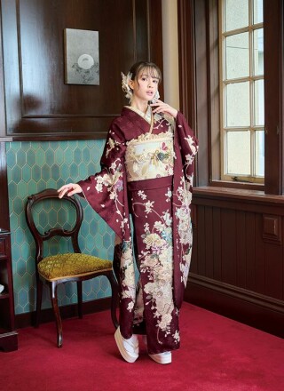 エンジに白花が映える可憐振袖_振袖_74294