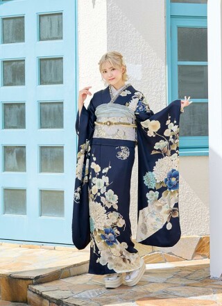 濃紺×寒色系 大人っぽいクール系振袖_振袖_74295