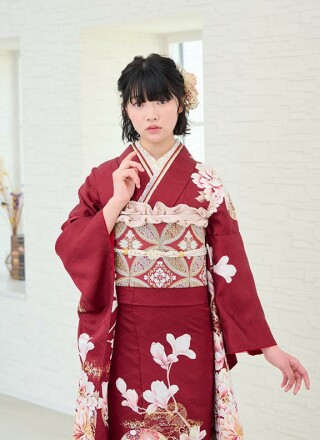 深みワインレッド 優美な花柄振袖_振袖_74305