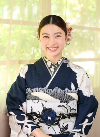 濃紺 菊牡丹桜の大胆柄振袖_振袖_74306