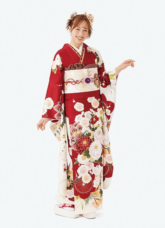 1/5】振袖☆モダン草模様（紅色）