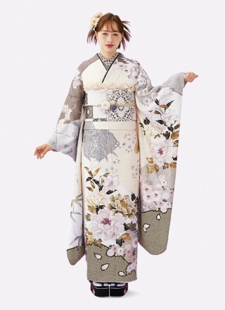 白×グレー 摺り疋田に牡丹_振袖_74331