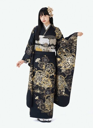 黒地 金彩古典柄_振袖_74339