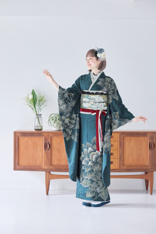 きもの多田の振袖 /緑色/シルバー色/エレガント/桜柄/ 桜田ひより×葵衣