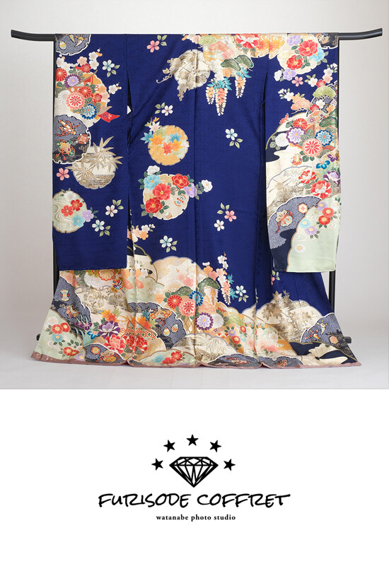 『ふりそでコフレ』 ★FURISODE COFFRET★の振袖 /青色/ゴールド色/古典/雲取り柄/ furisode coffret | My振袖