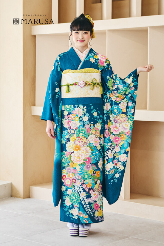 マルサ呉服店の振袖 /青色/水色/キュート/花柄/ 雪月花 S716 | My振袖