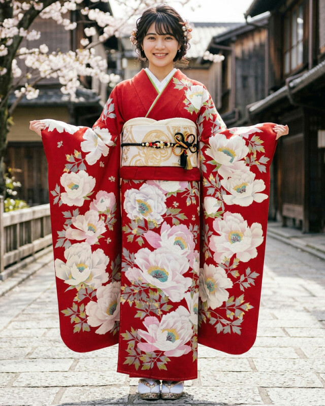 濱上呉服店 金沢店の振袖 /赤色/白色/古典/牡丹柄/ 振袖レンタル