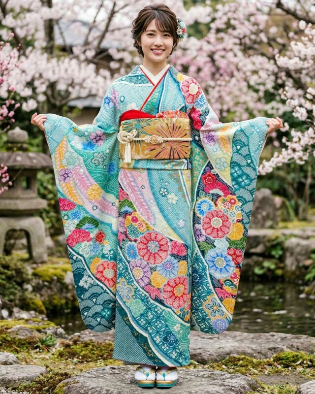 濱上呉服店 金沢店の振袖 /水色/古典/花柄/ 総絞り振袖レンタル – 水色