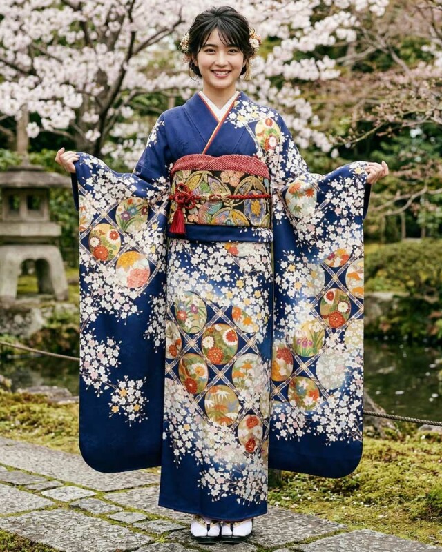 濱上呉服店 金沢店の振袖 /青色/白色/古典/花柄/ 友禅振袖レンタル