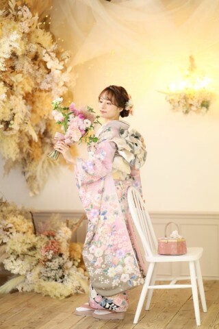 ピンク　小花_振袖_91634