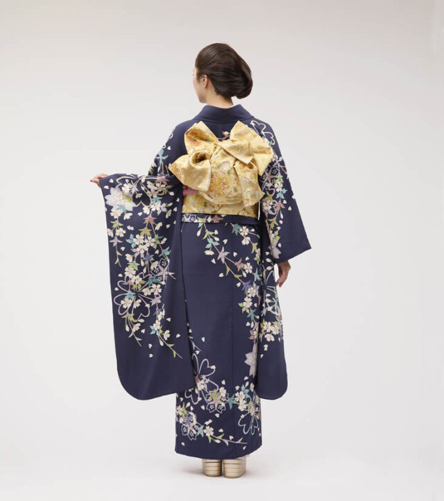 KIMONO KINDの振袖 /紺色/紺色/古典/花柄/ 加賀友禅振袖田嶋秀之作