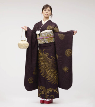 KIMONO KINDの振袖 /紺色/ゴールド色/古典/その他/ 「鳳凰」金彩手描き