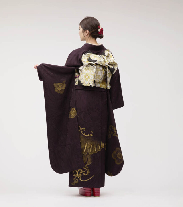 KIMONO KINDの振袖 /紺色/ゴールド色/古典/その他/ 「鳳凰」金彩手描き