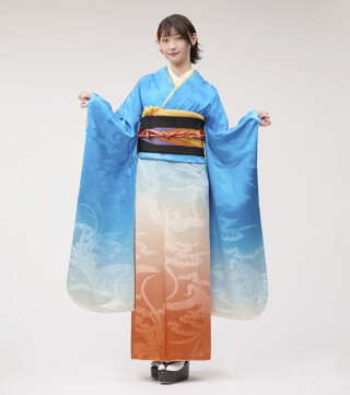 緞子鳳凰暈し振袖 「矢羽根」摺友禅袋帯_振袖_93127 | KIMONO KIND