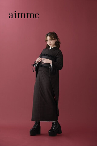 aimme　original　furisode　dark brown ×check_振袖_96578