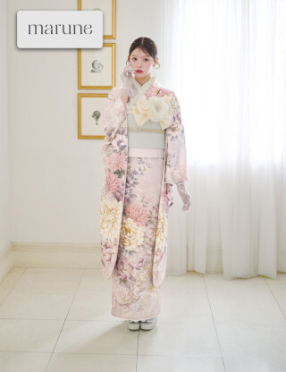 【marune】淡いくすみピンクにダスティーカラーの花々が優しい振袖_振袖_102519